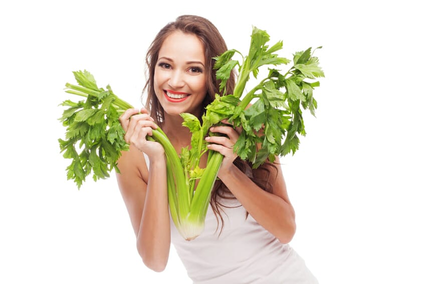 woman with healthy celery